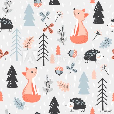 Seamless background with forest animals - 901151873