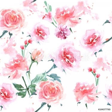 Seamless background with Watercolor roses. Vector illustration - 901148815