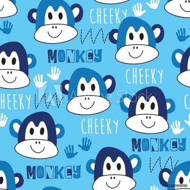 seamless blue monkey pattern vector illustration