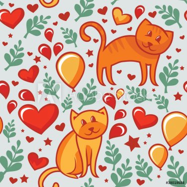 seamless cartoon pattern with cats - 900461564