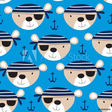seamless cute teddy bear pirate pattern vector illustration