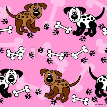Seamless dogs and bones borders over pink