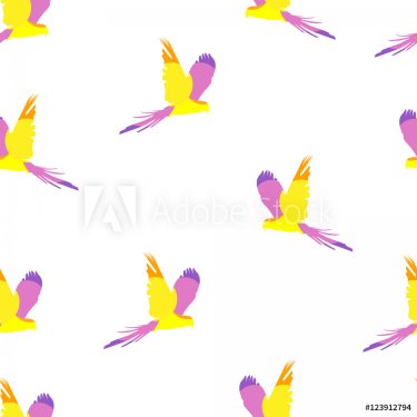 Seamless geometric pattern with color parrots. Vector summer background - 901152376