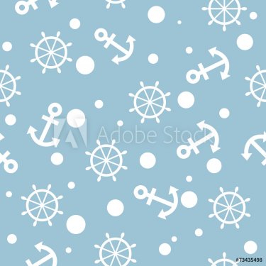 Seamless nautical pattern with white anchors and ship wheels - 901143600