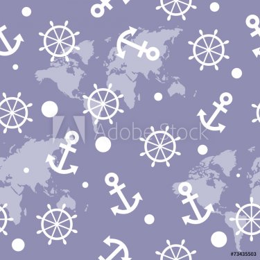 Seamless nautical pattern with white anchors and ship wheels