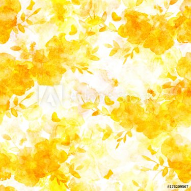 Seamless pattern, abstract watercolor butterflies and flowers, golden toned
