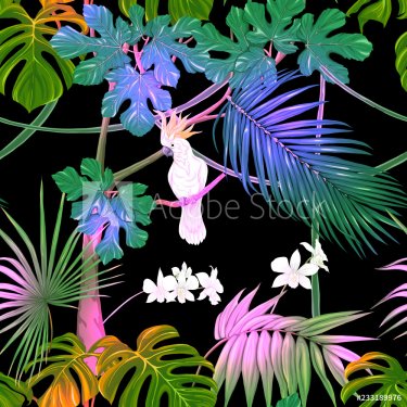 Seamless pattern, background. with tropical plants - 901152308