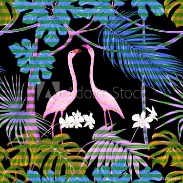 Seamless pattern, background. with tropical plants and flowers. - 901152379