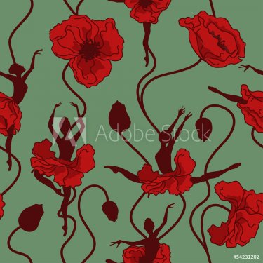 Seamless pattern of stylized dance of flowers - 901146302