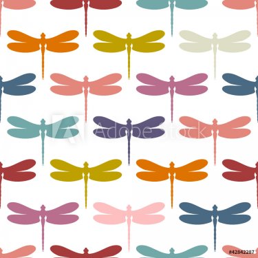 Seamless Pattern Retro Color Dragonflies - 900459068