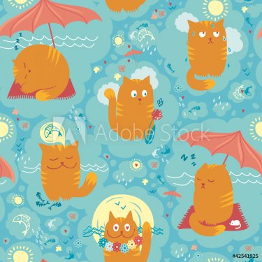 Seamless Pattern - Summer Cats - Summer Cats - 900458749