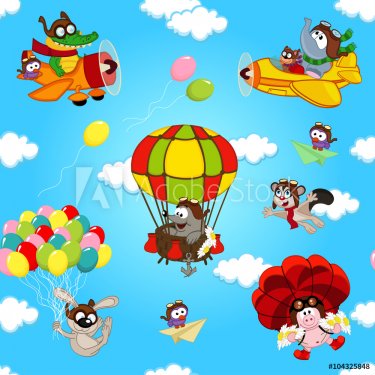 seamless pattern with animals in air - vector illustration, eps - 901149794