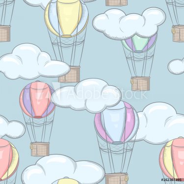 Seamless pattern with balloons and clouds - 901149787