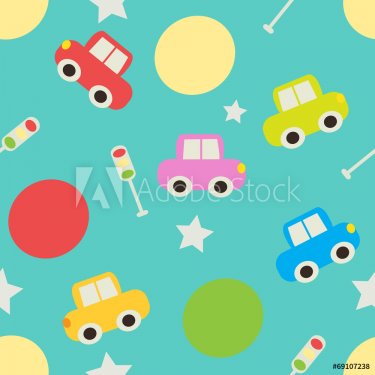 Seamless pattern with cartoon cars. - 901148682