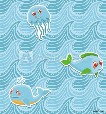 seamless pattern with cartoon fishes - 900461493