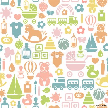 seamless pattern with colorful baby icons - 901137905