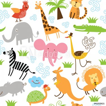 seamless pattern with cute animals - 900504452