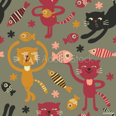 seamless pattern with cute cats - 900882319