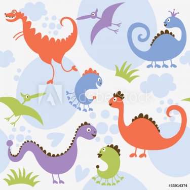 seamless pattern with cute dinosaurs - 900458970