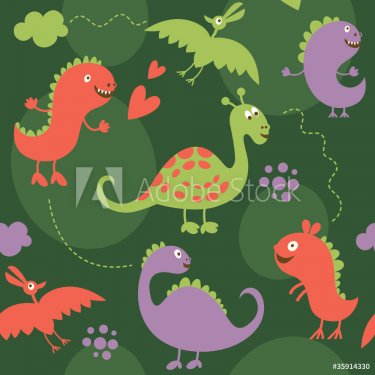seamless pattern with cute dinosaurs - 900882308