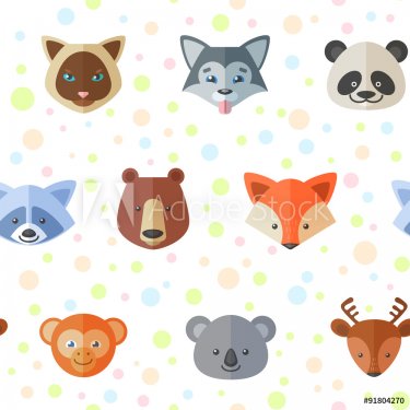 Seamless pattern with cute flat animals