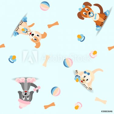 seamless pattern with cute puppies - vector