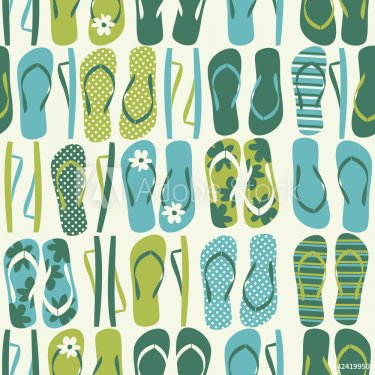 Seamless pattern with flip flops in green and blue. - 900597270
