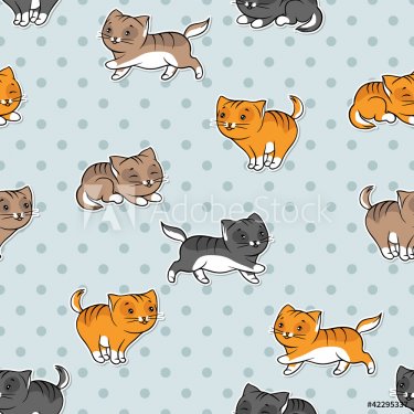 Seamless pattern with funny cats. Vector illustration.