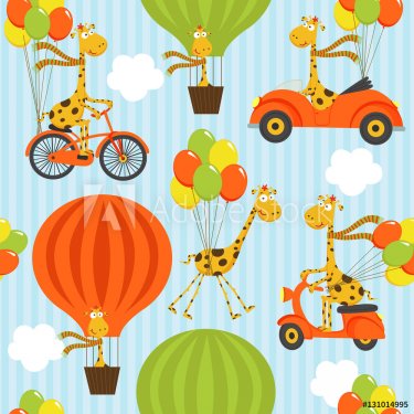 seamless pattern with giraffe on balloons - vector illustration, eps