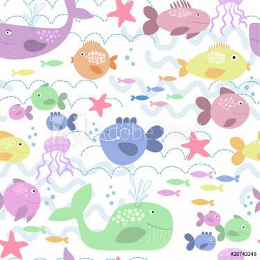 seamless pattern with happy fishes - 900461480