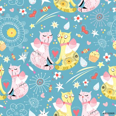 seamless pattern with lovers cats - 900458689