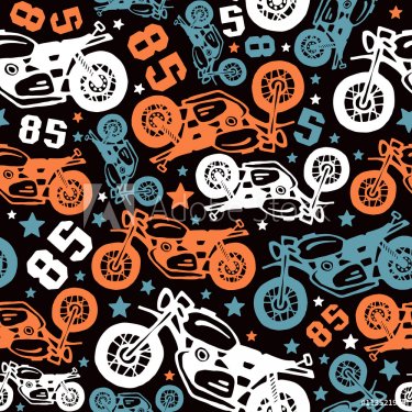 Seamless pattern with motorcycles drawings - 901148742
