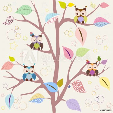 Seamless pattern with owls - 901144238