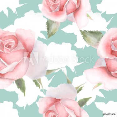 Seamless pattern with pink watercolor roses hand drawn. - 901148816