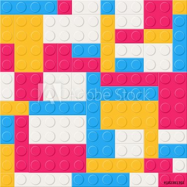 Seamless pattern with plastic construction details, parts or pieces. Backdrop with colorful interlocking toy bricks or building blocks. Vector illustration for wallpaper, wrapping paper, fabric print.