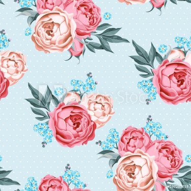 Seamless peony and forget-me-not