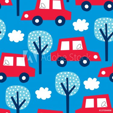 seamless red car with blue background pattern vector illustration
