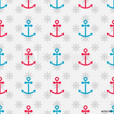 Seamless sea pattern with anchors and hand wheels - 901143615