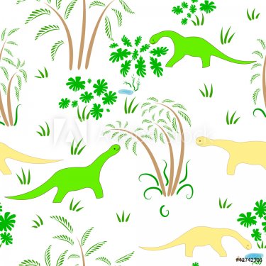 Seamless texture with dinosaurs on a white background - 900458969