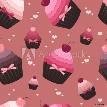 seamless valentine pattern with cupcakes
