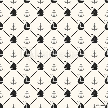 Seamless vector pattern of anchor, sailboat shape and line - 901143610
