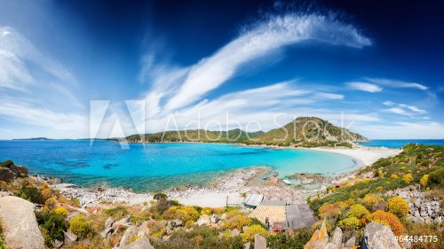 Seascape with deserted beach and crystal clear blue sea - 901142926