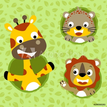 Set of animals cartoon on leaves background. Eps 10