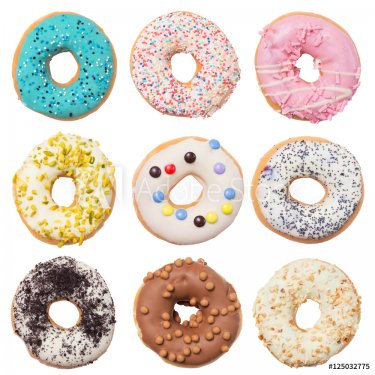 Set of assorted donuts isolated on white background