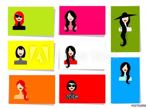 Set of woman's portraits, 10 cards with place for your text