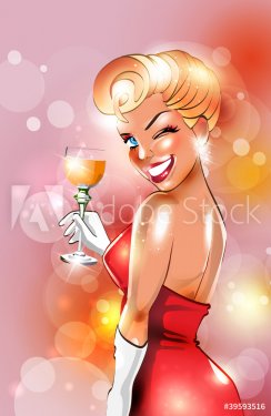 Sexy retro woman drinking alcohol - 900596650
