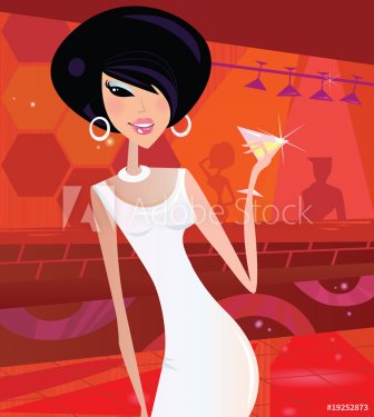 Sexy retro woman in night club. Vector Illustration. - 900706079