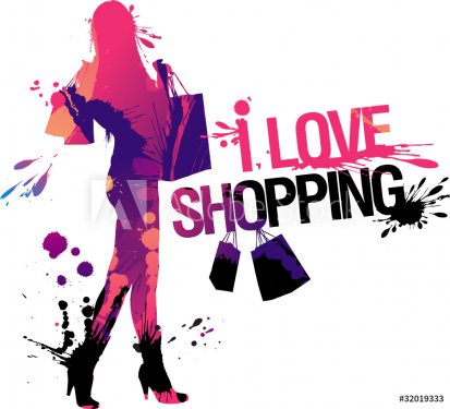 Shopping woman silhouette. I love shopping. - 900842910