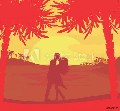 silhouette couple kissing on tropical beach - 900469404