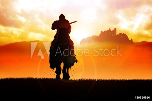 Silhouette illustration of a knight holding a lance